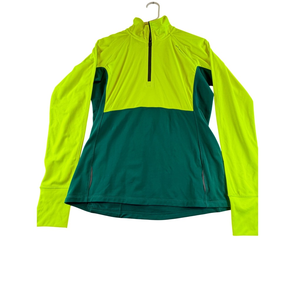 Brooks Run Happy Half Zip Pullover Neon Yellow Green DriLayer Running Top Medium